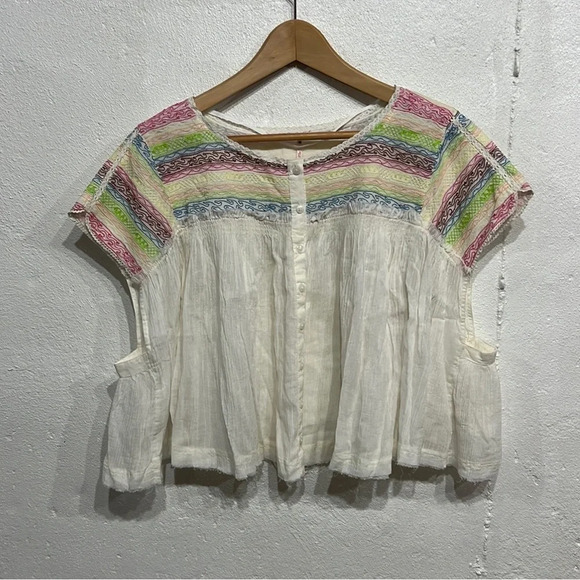 Free People Sheer Oversized Boho Blouse - Picture 1 of 3